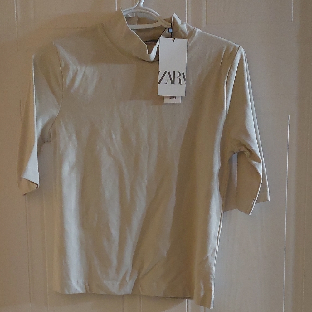 Zara Light Tan Mock Neck Top